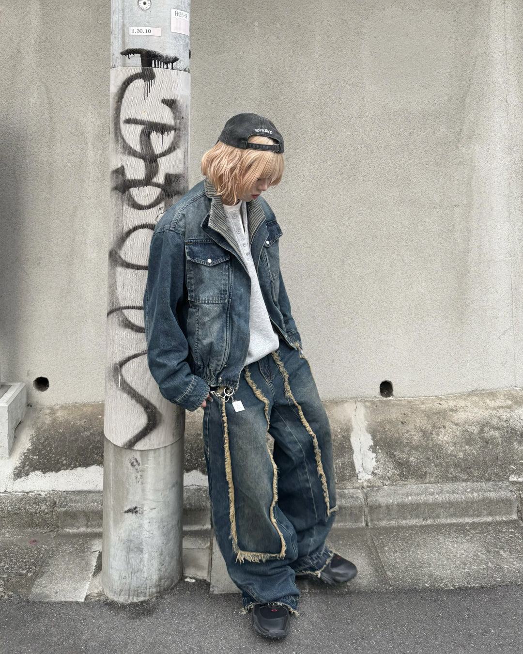 【即納】デザインフリンジデニムパンツ KM5005