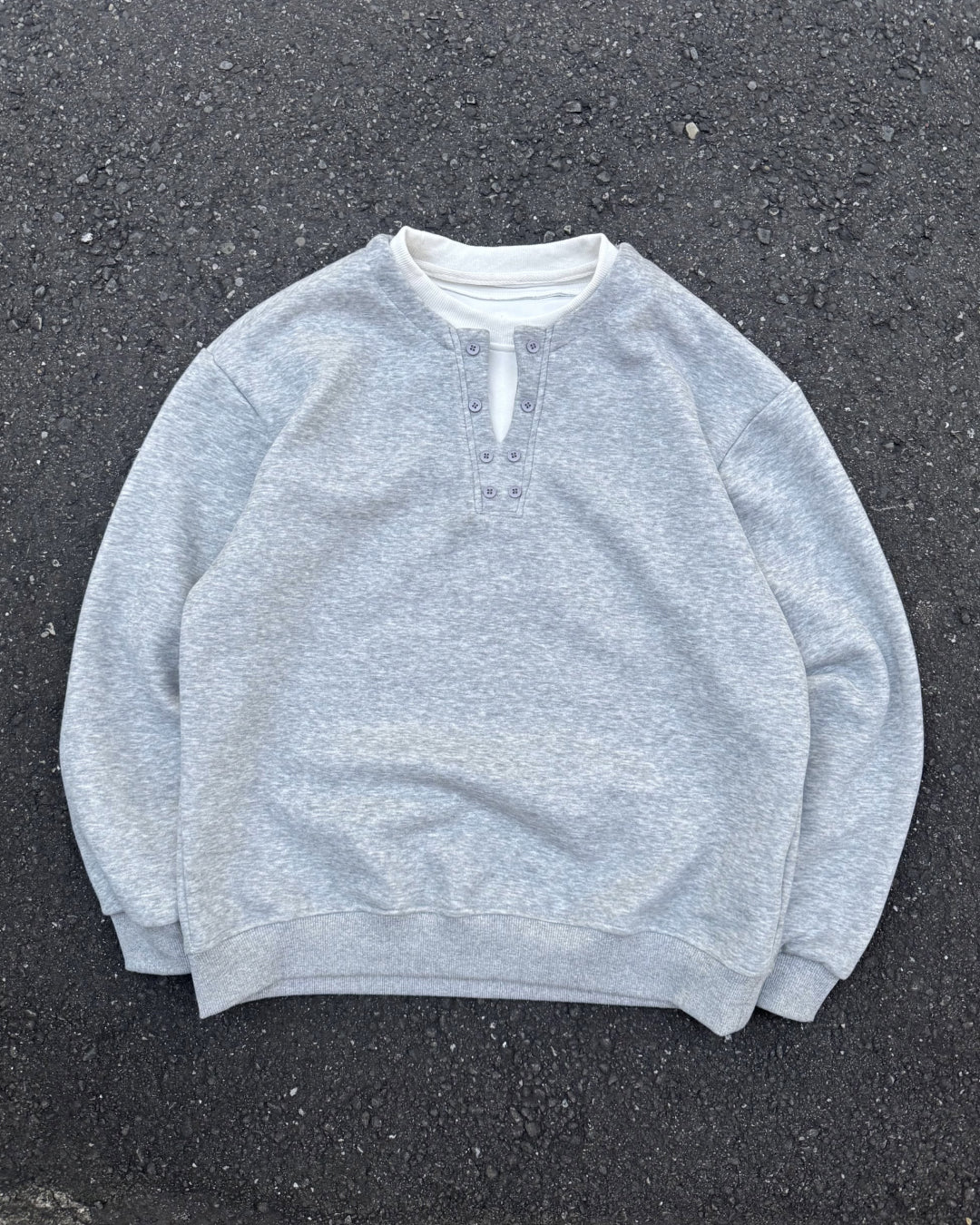 【即納】ヘンリーネックフェイクツーピーススウェット KM5011