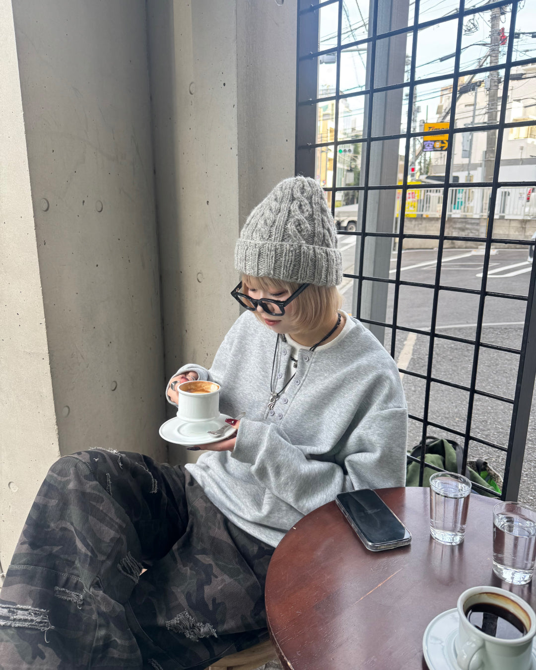 【即納】ヘンリーネックフェイクツーピーススウェット KM5011