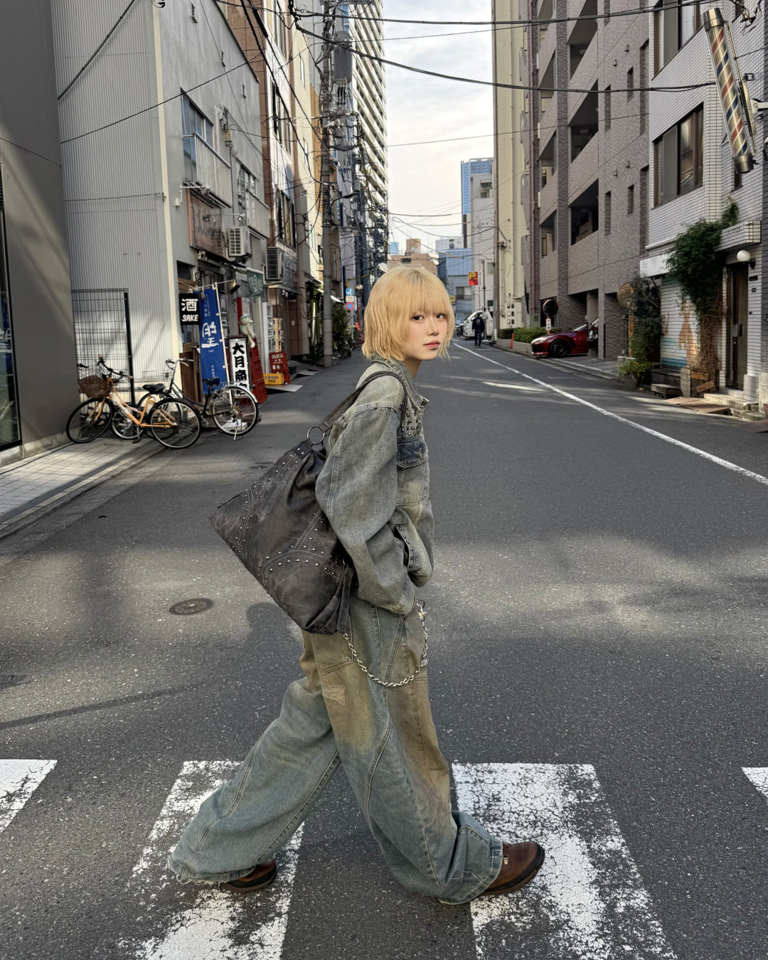 【一部即納】ウォッシュ加工スタッズバッグ KM7004