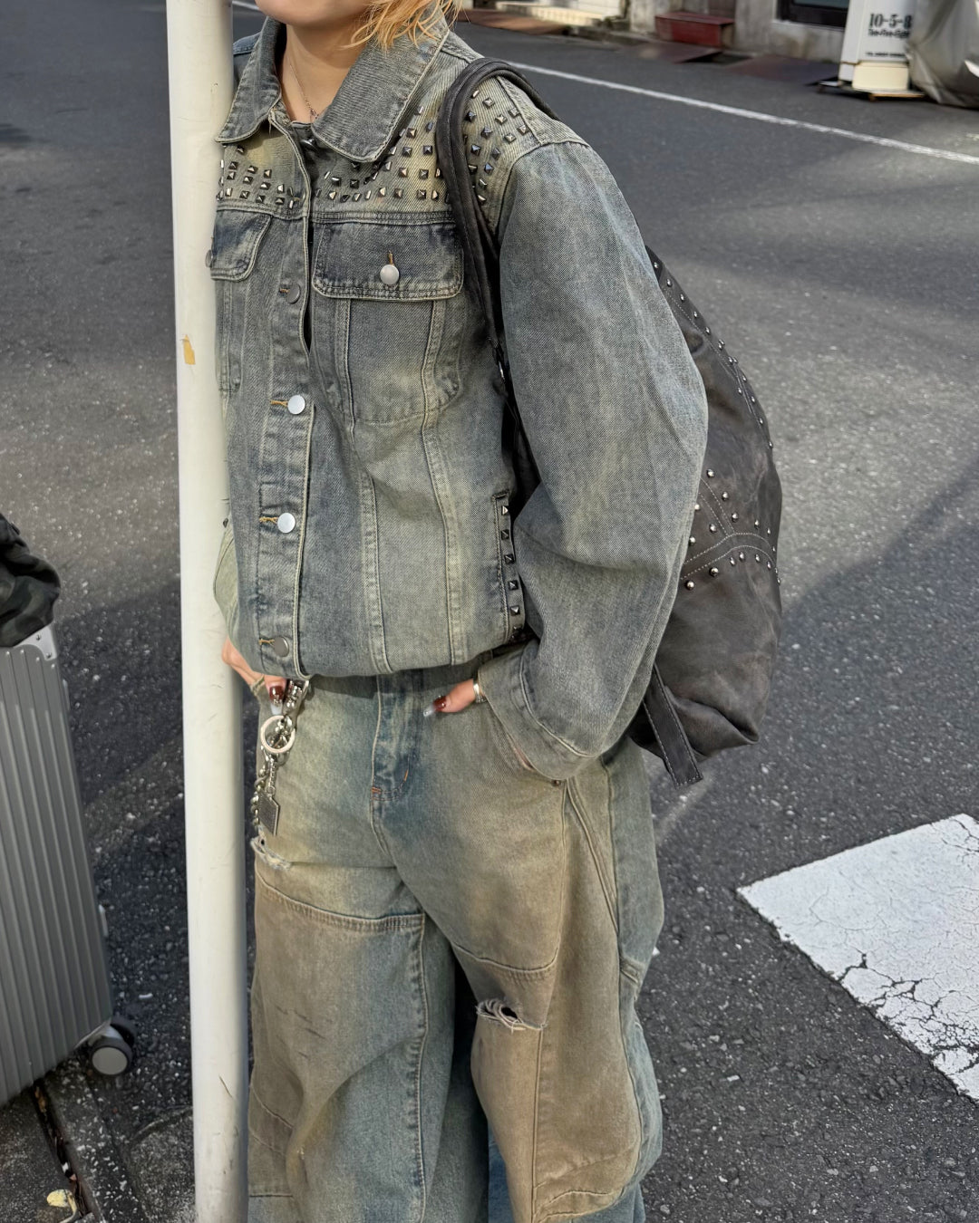 【一部即納】ウォッシュ加工スタッズバッグ KM7004