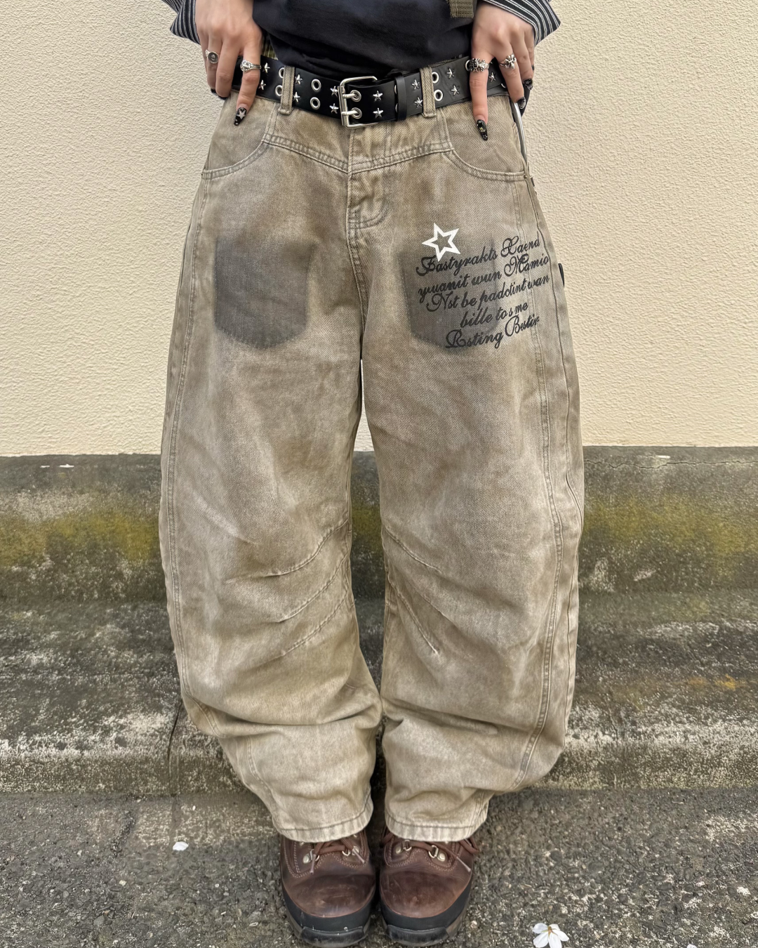 ダメージ加工プリントデニム KM7102