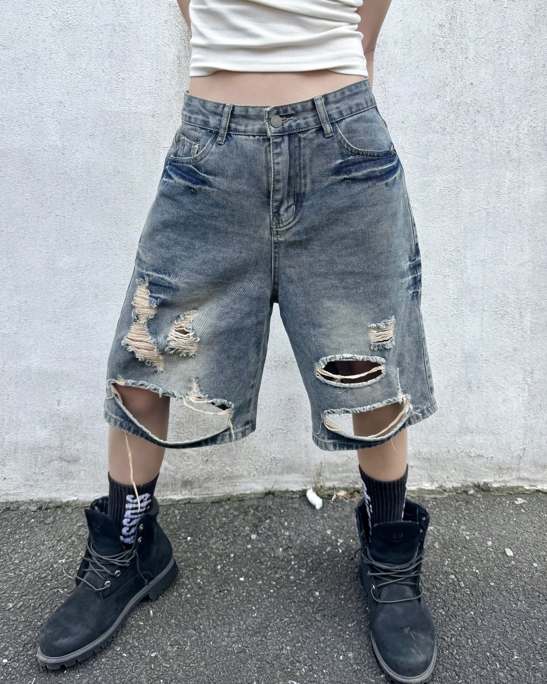 ダメージハーフデニムパンツ KM7130