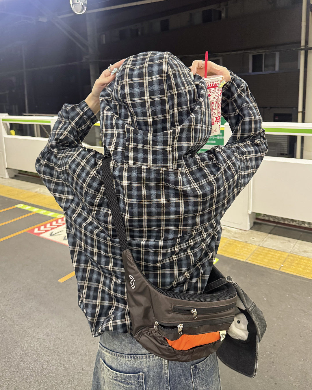 チェックオーバーフーディーシャツ KM7339