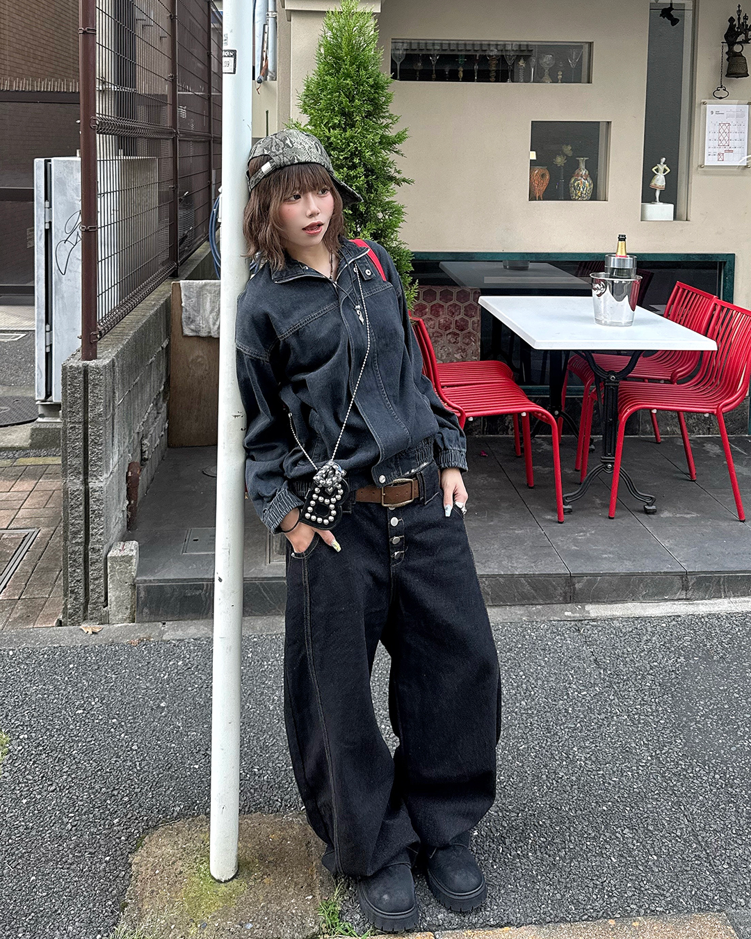 フロントボタンワイドデニム KM7357