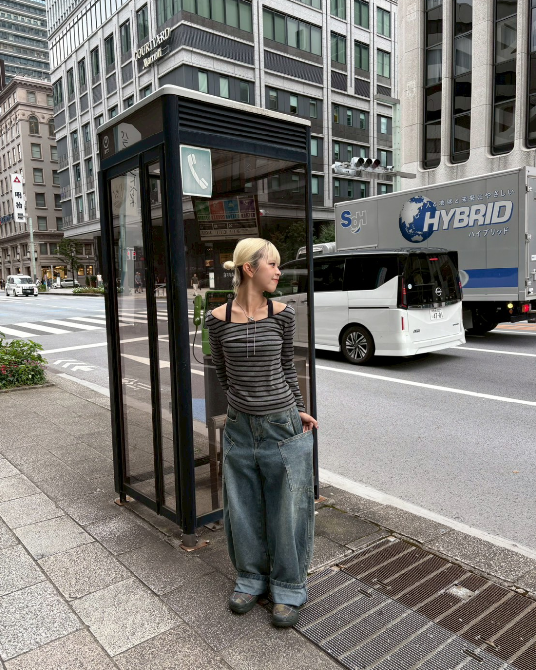 オフショルダーボーダートップス KR0030