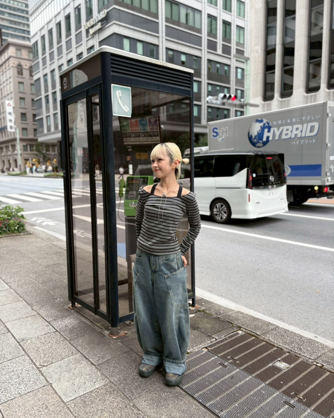 オフショルダーボーダートップス KR0030