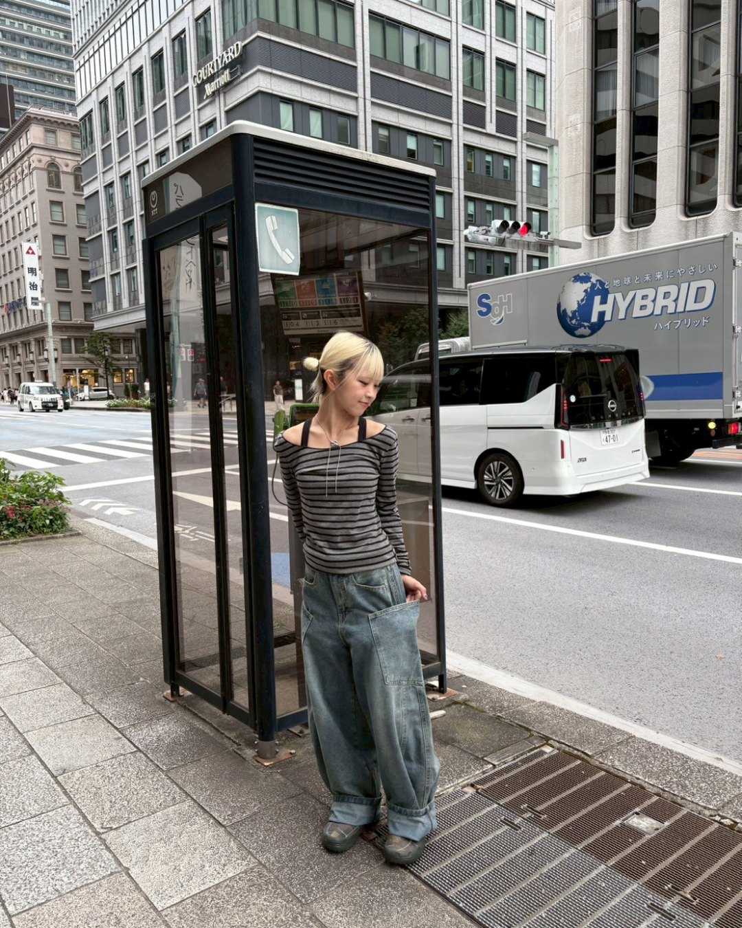 オフショルダーボーダートップス KR0030