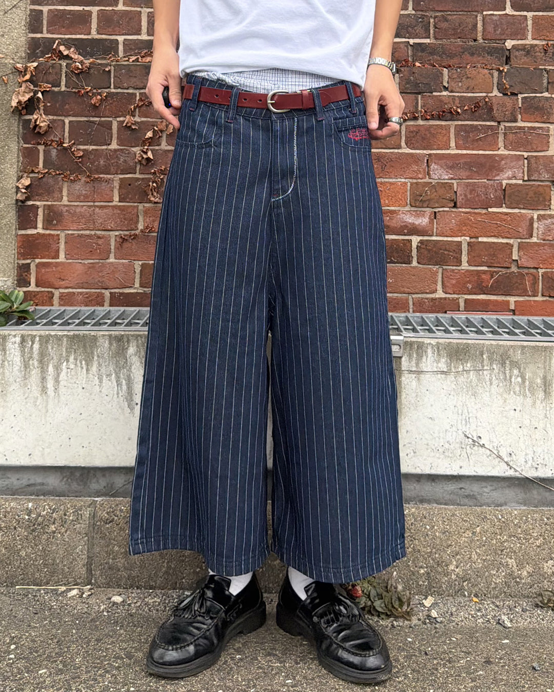 ストライプカラーステッチクロップドパンツ MK0172