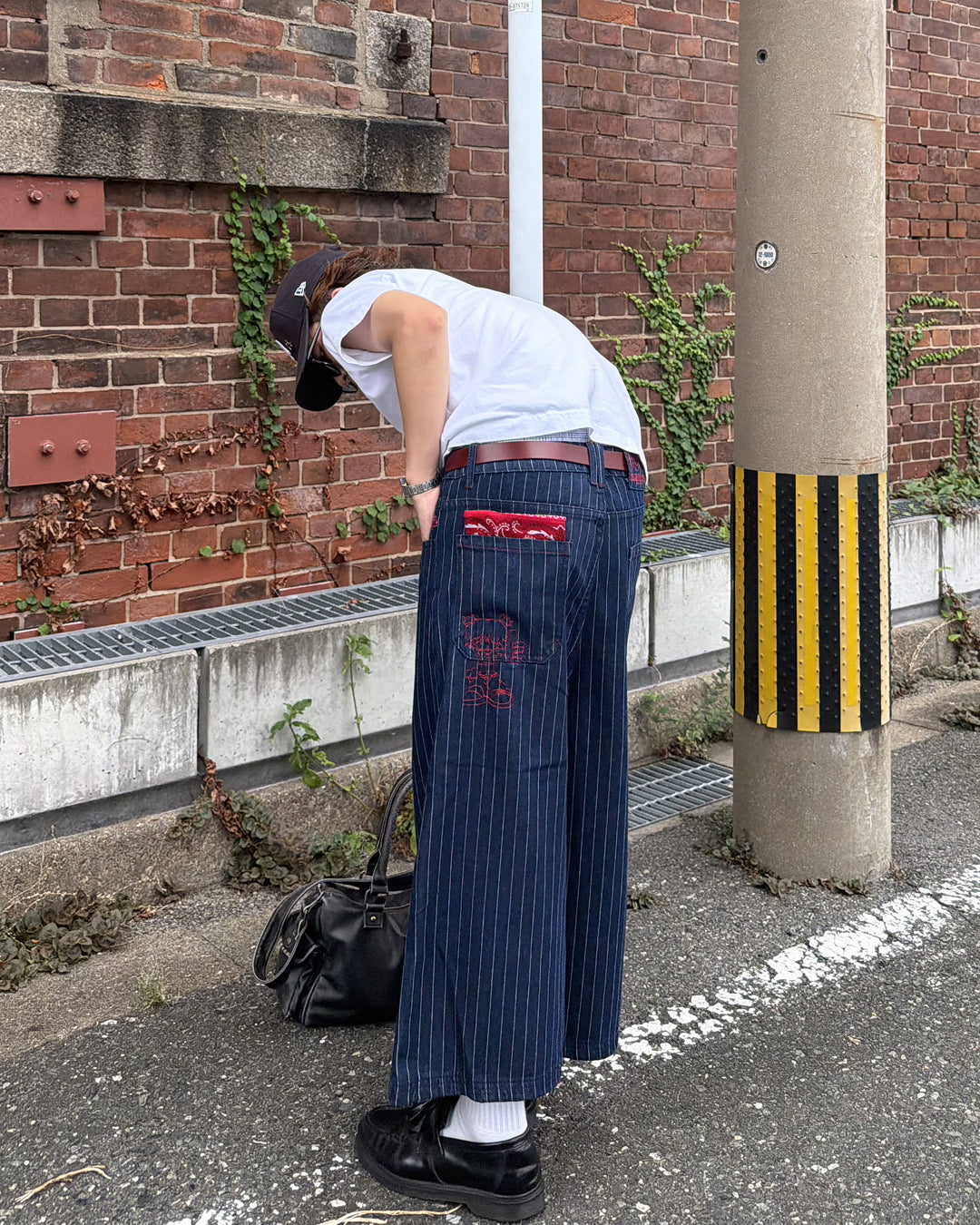 ストライプカラーステッチクロップドパンツ MK0172