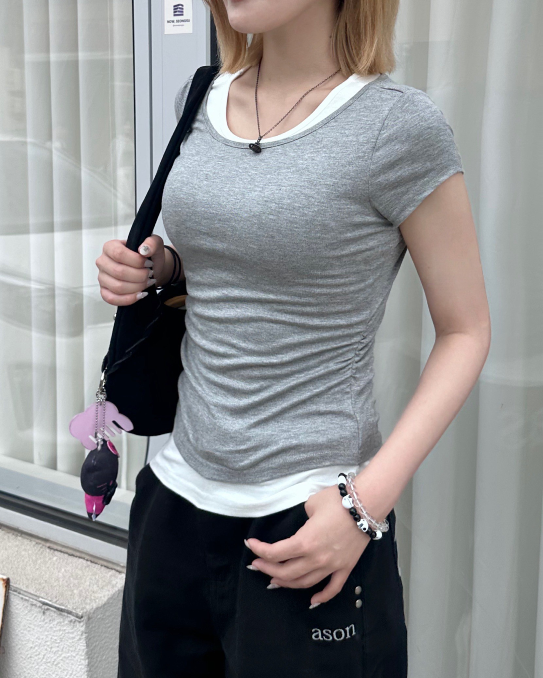 ラウンドネックレイヤードTシャツ MM1036