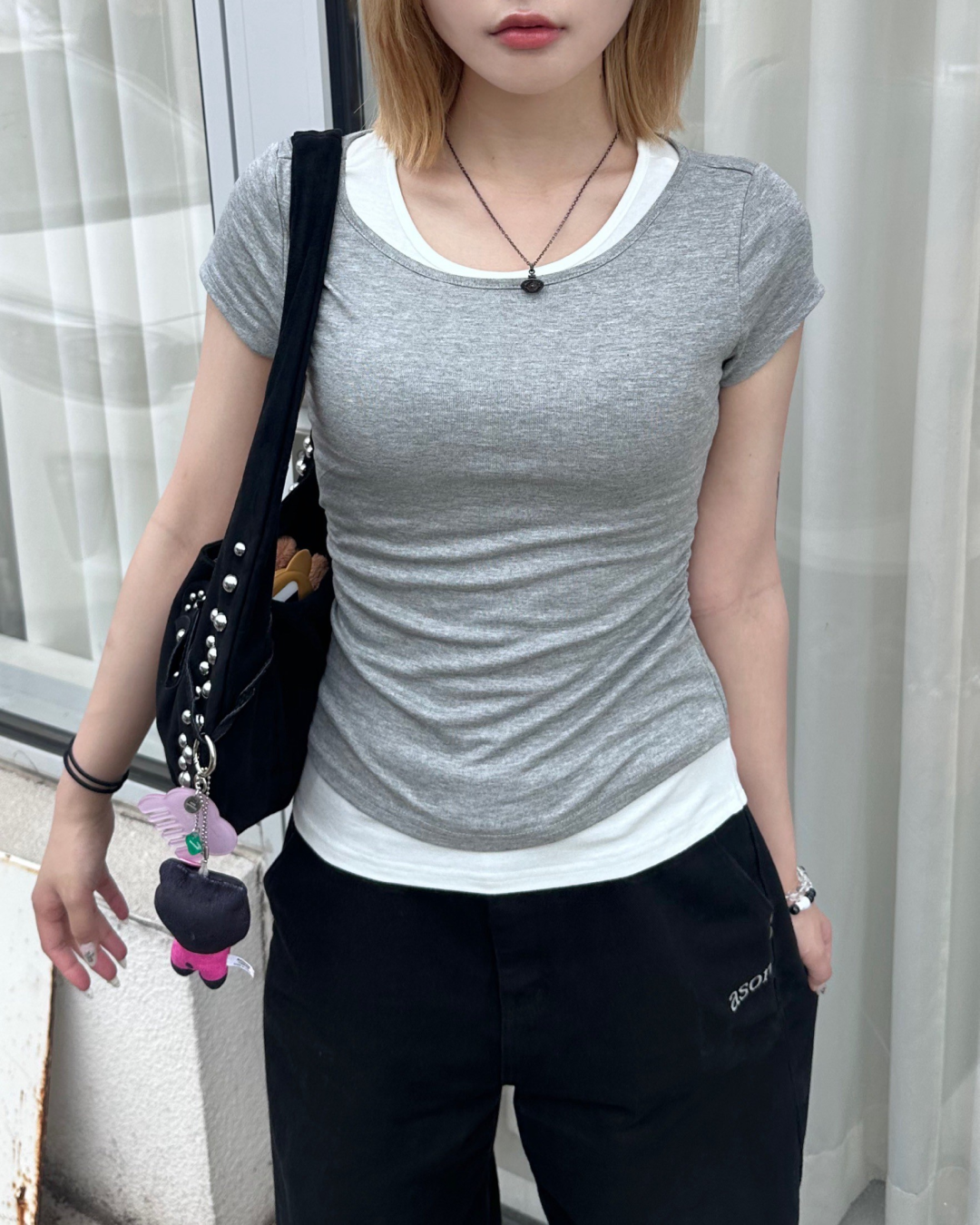 ラウンドネックレイヤードTシャツ MM1036