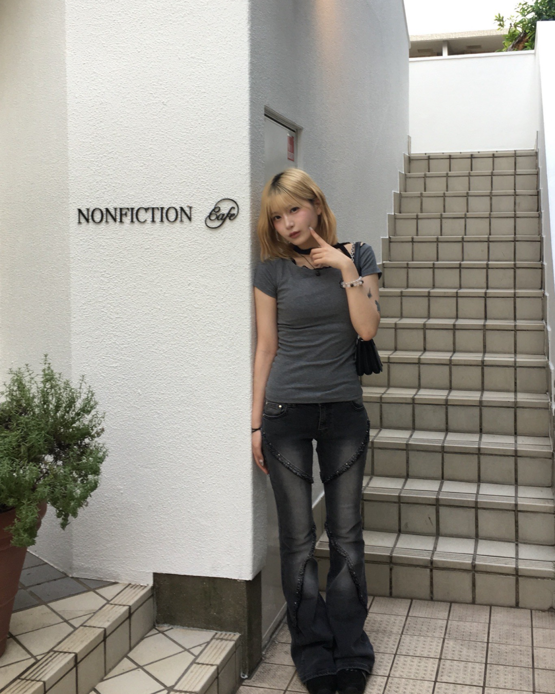 ワンショルダーレースTシャツ MM1063