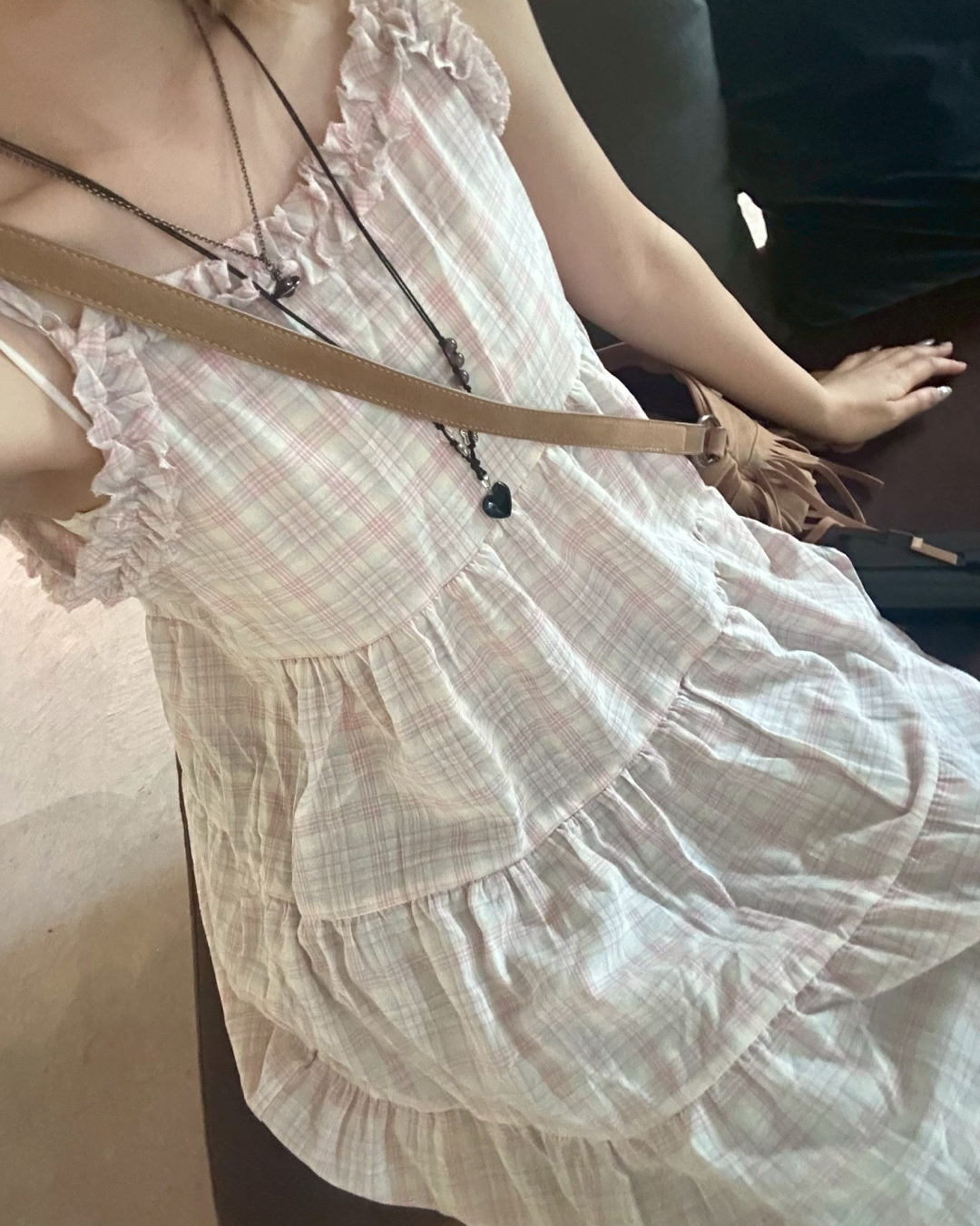 チェック柄フリルワンピース MM1095