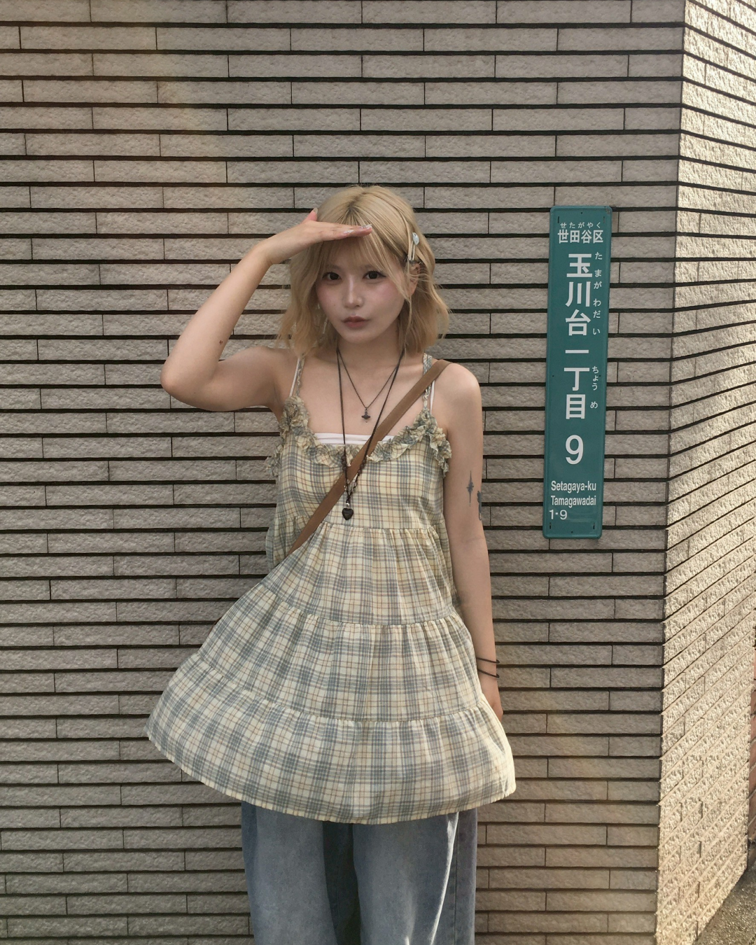 チェック柄フリルワンピース MM1095