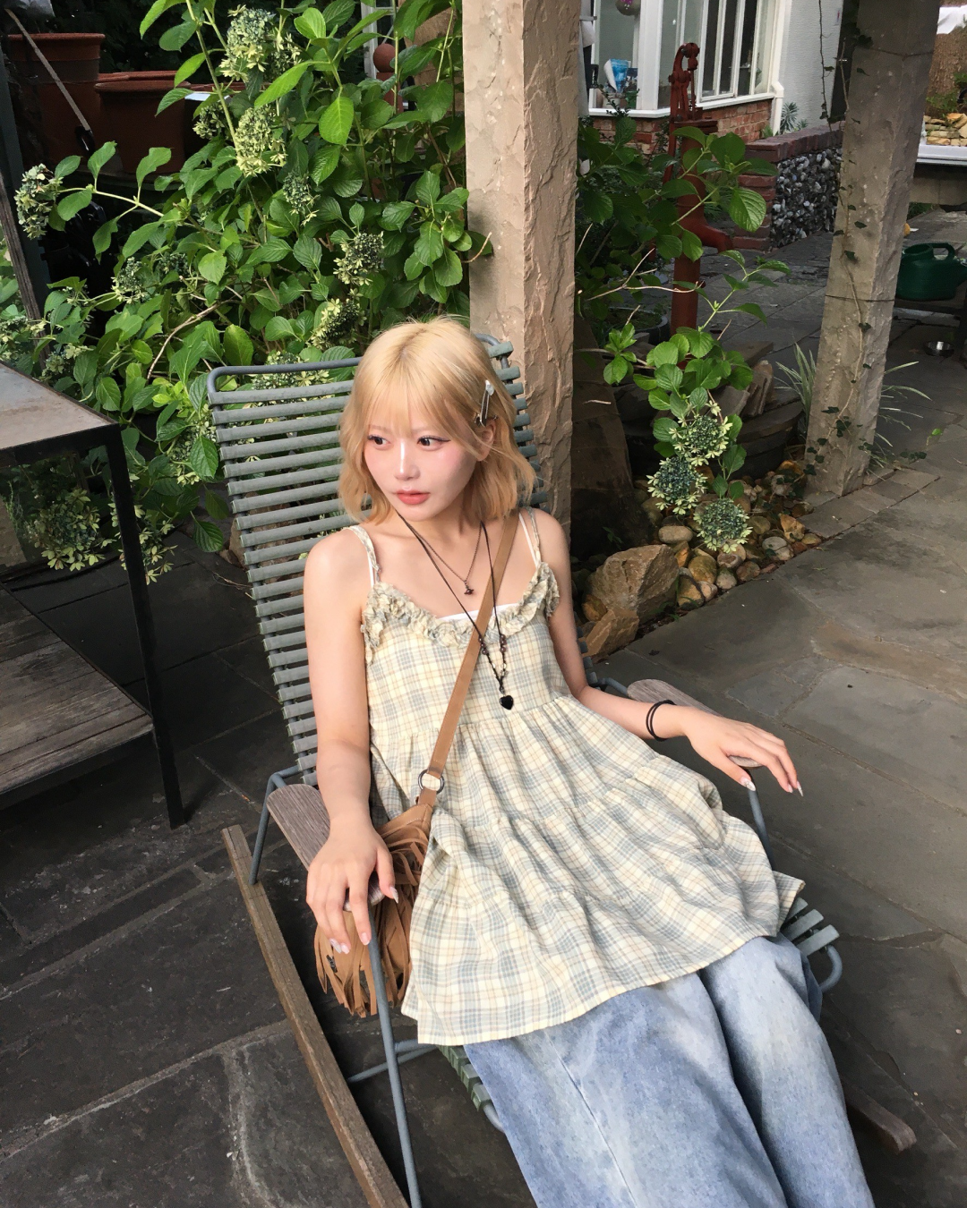 チェック柄フリルワンピース MM1095