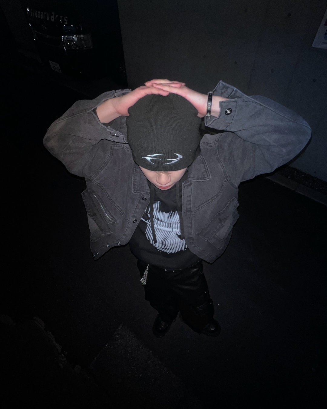 Washed black denim jacket MO0011