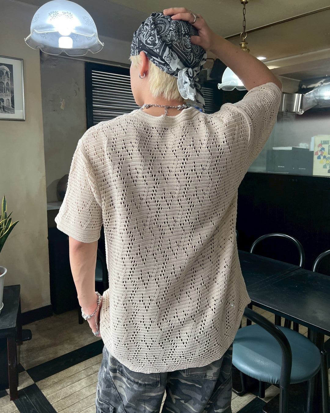グラフィックプリントニットTシャツ MO1085