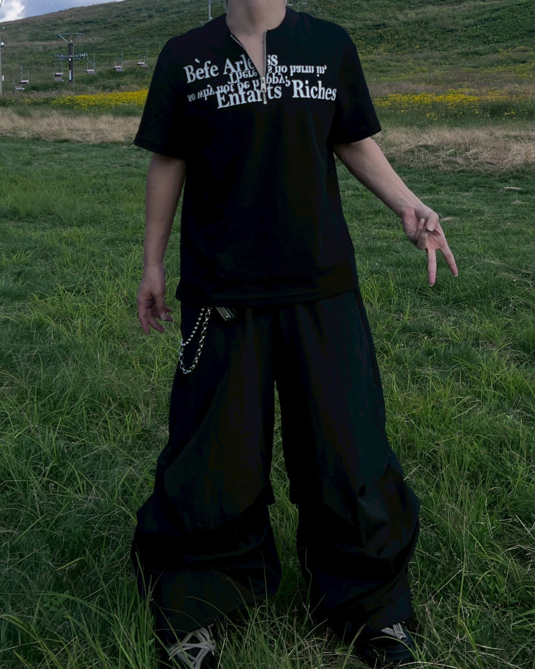 ナイロンワイドプリーツパンツ MO1114