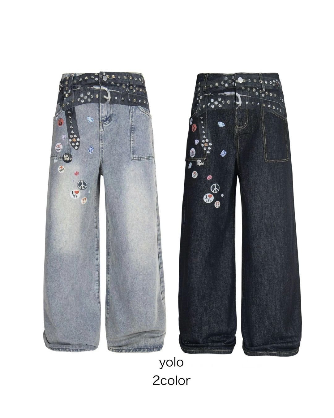 グランジデザインプリントワイドデニム MO2001