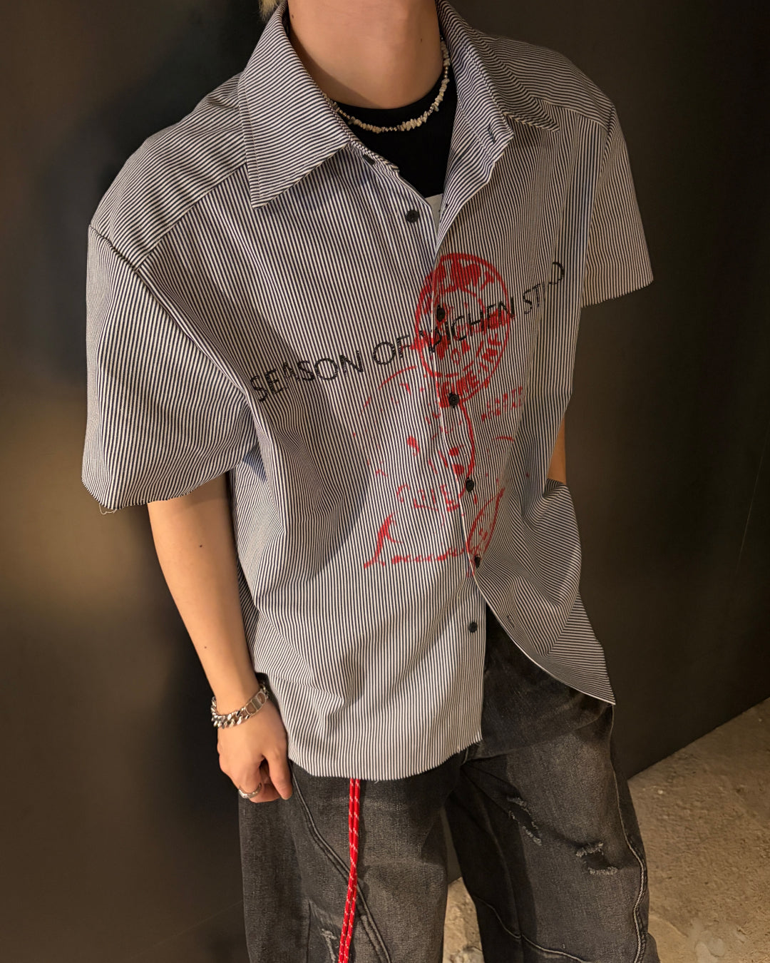 フロントデザインストライプシャツ MO3094