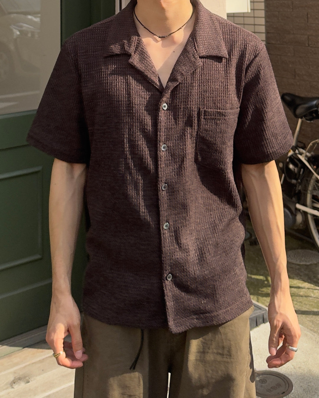 ワッフルオープンカラーシャツ NA1156