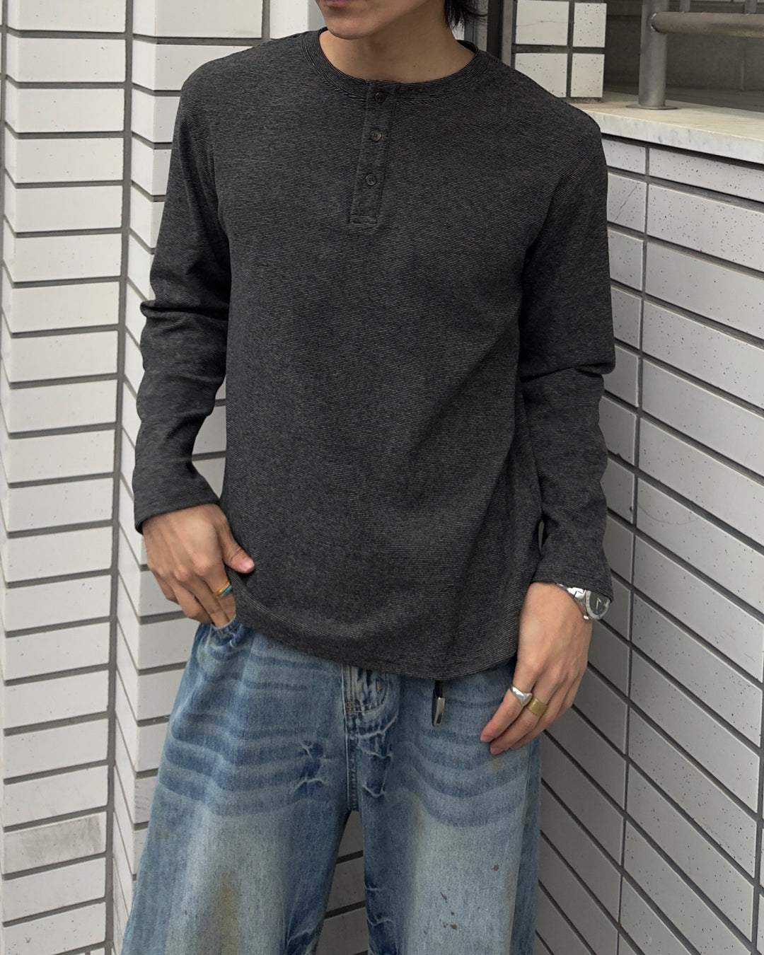 メランジヘンリーネックロングTシャツNA1157 – YOLO（ヨロ