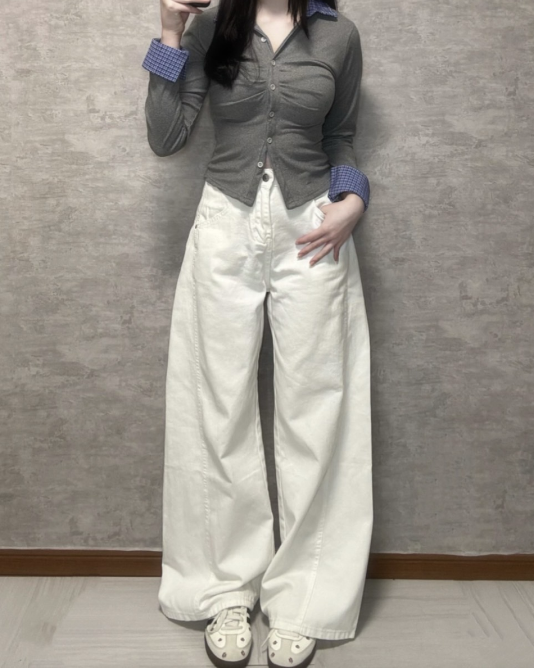ホワイトワイドデニムパンツ NO0003