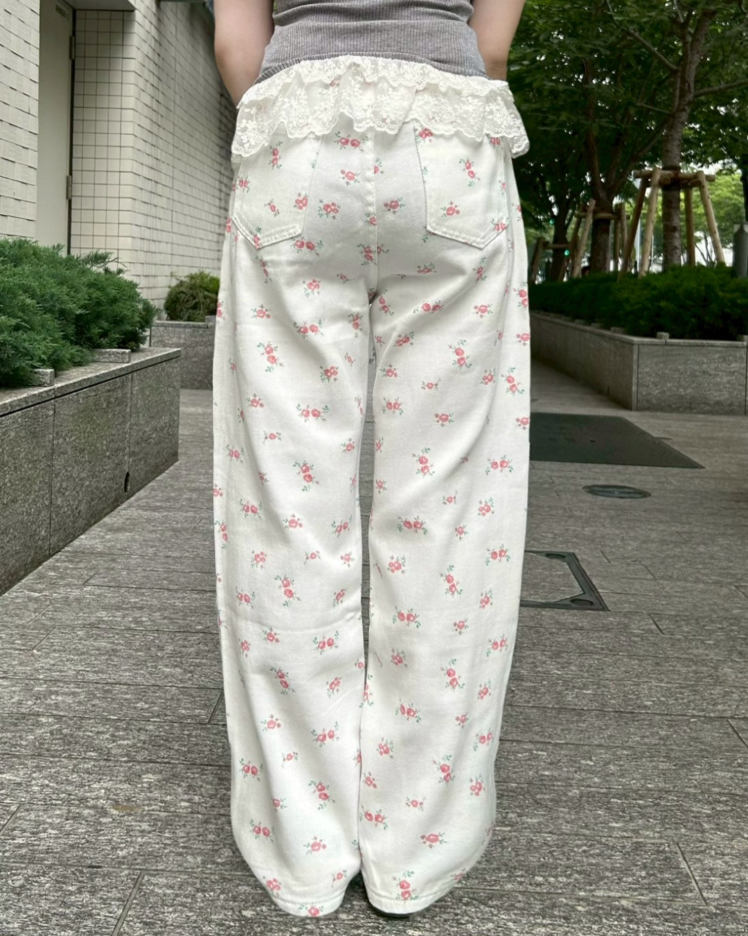 フラワーホワイトデニムパンツ NO0088
