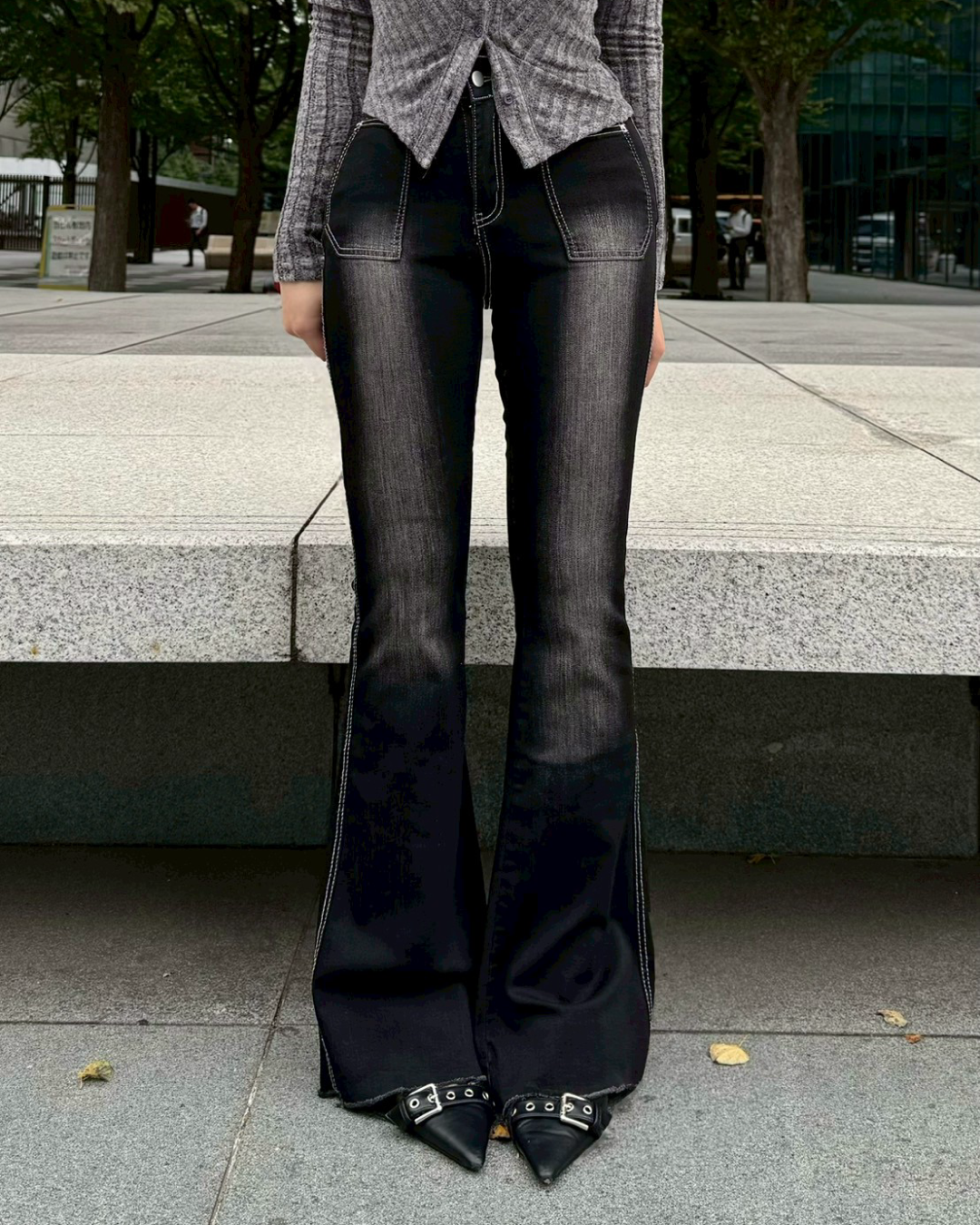 ウォッシュデザインブーツカットデニムパンツ NO0142