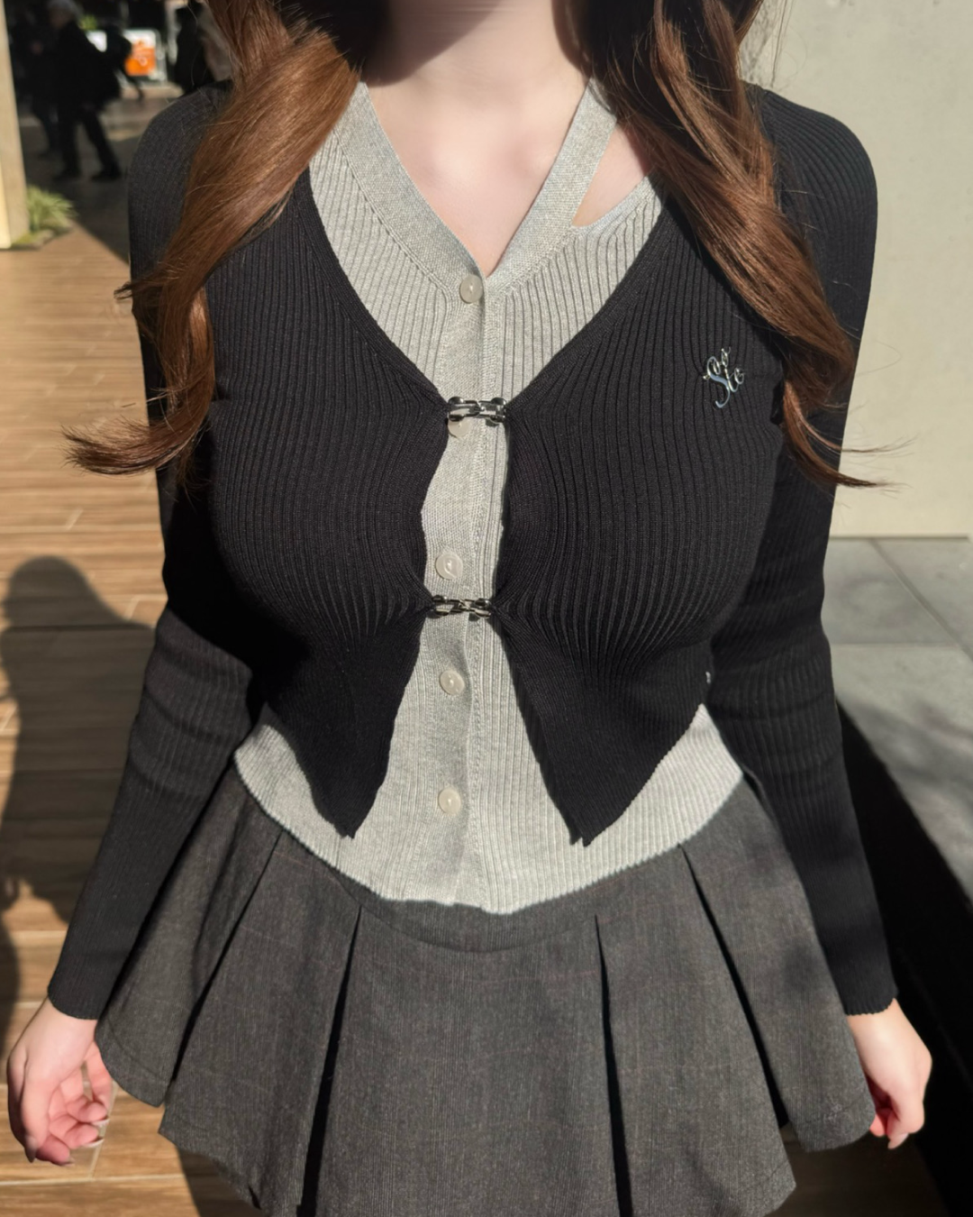 2ピースバイカラーカーディガン NO0152