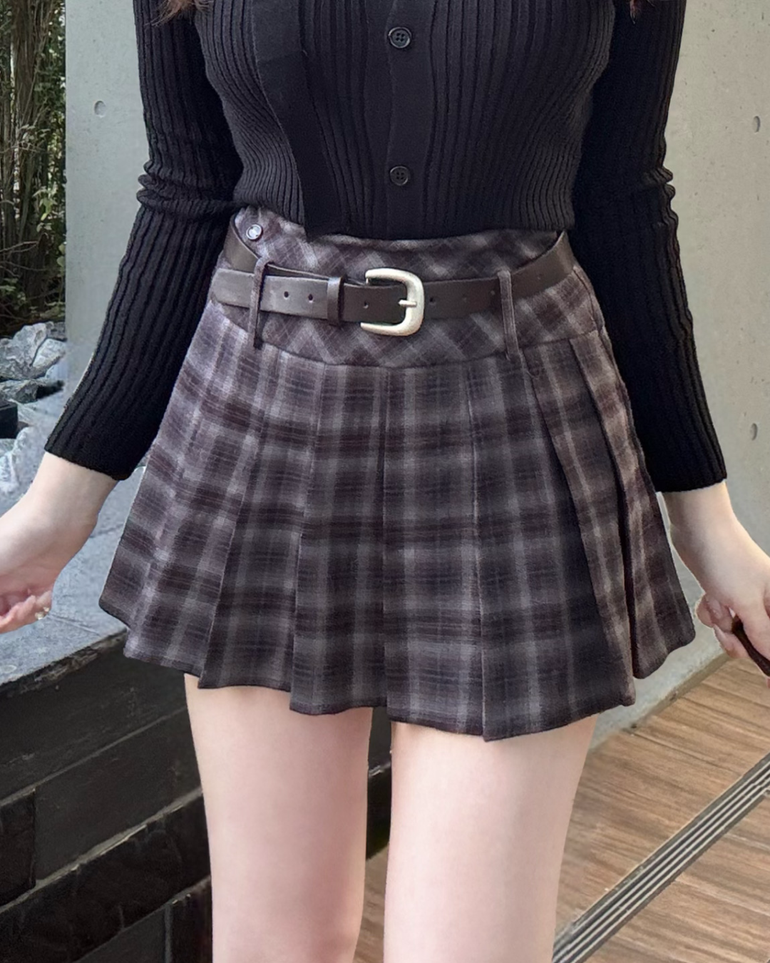 【即納】ベルト付きチェックプリーツミニスカート NO5001