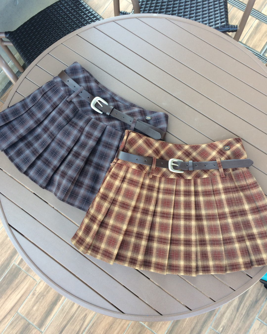 【即納】ベルト付きチェックプリーツミニスカート NO5001
