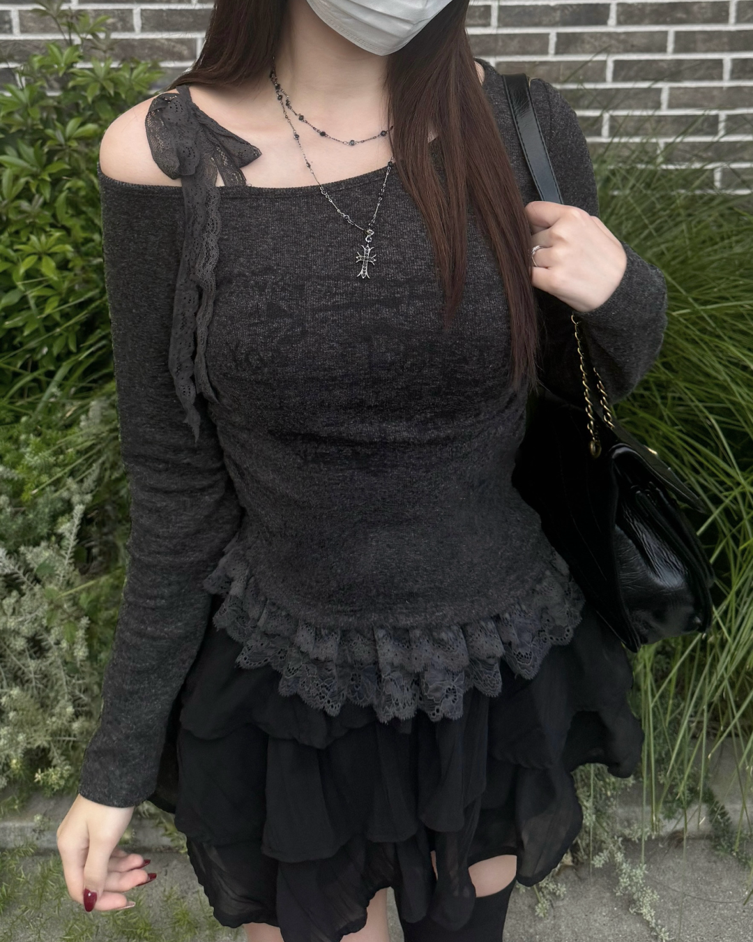 【即納】レースリボンワンショルダーニット NO5002