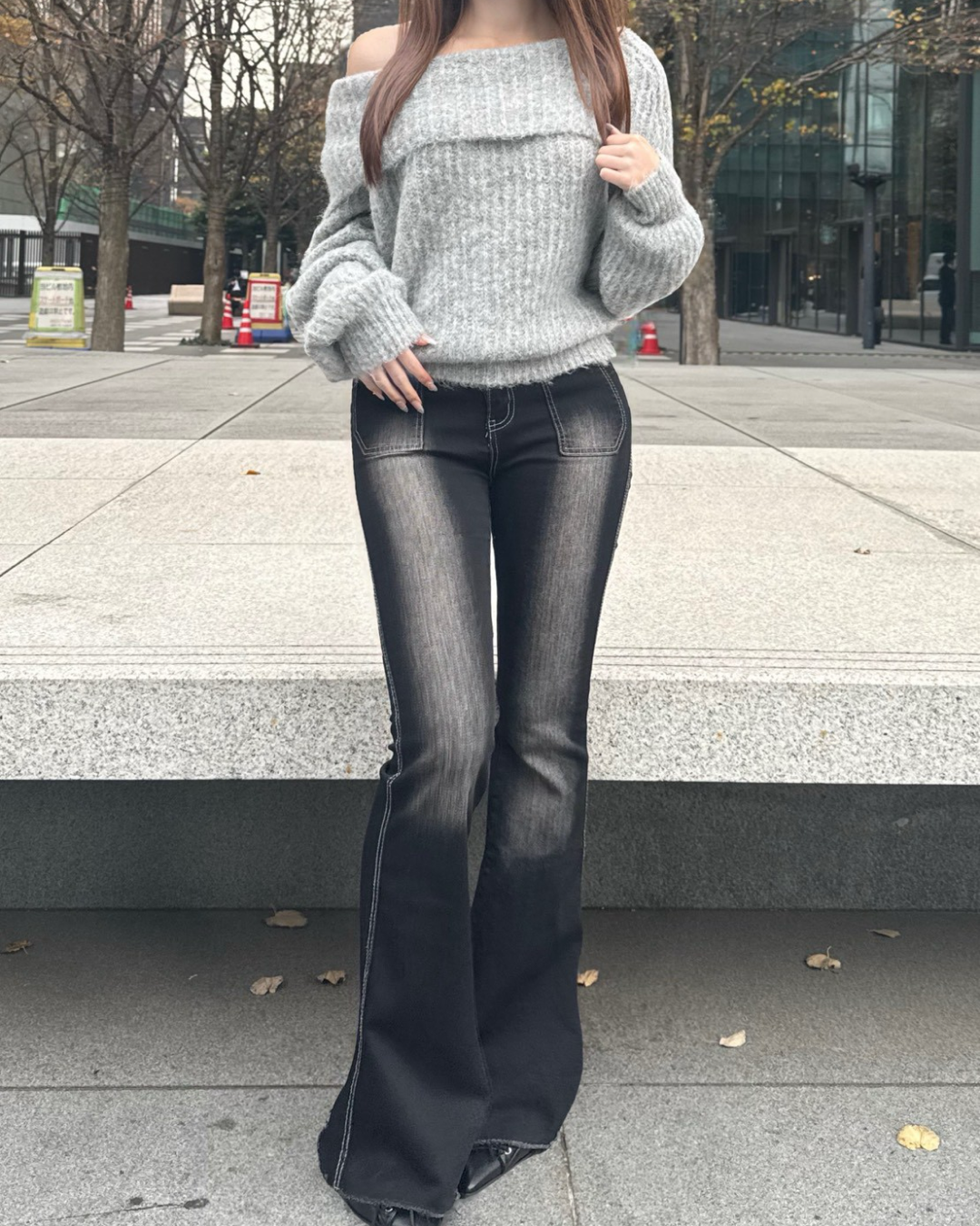 【即納】オフショルダーローゲージニット NO5004