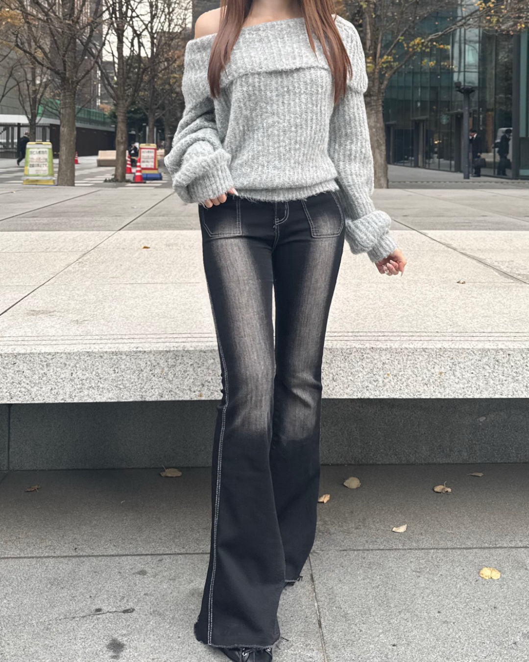 【即納】オフショルダーローゲージニット NO5004