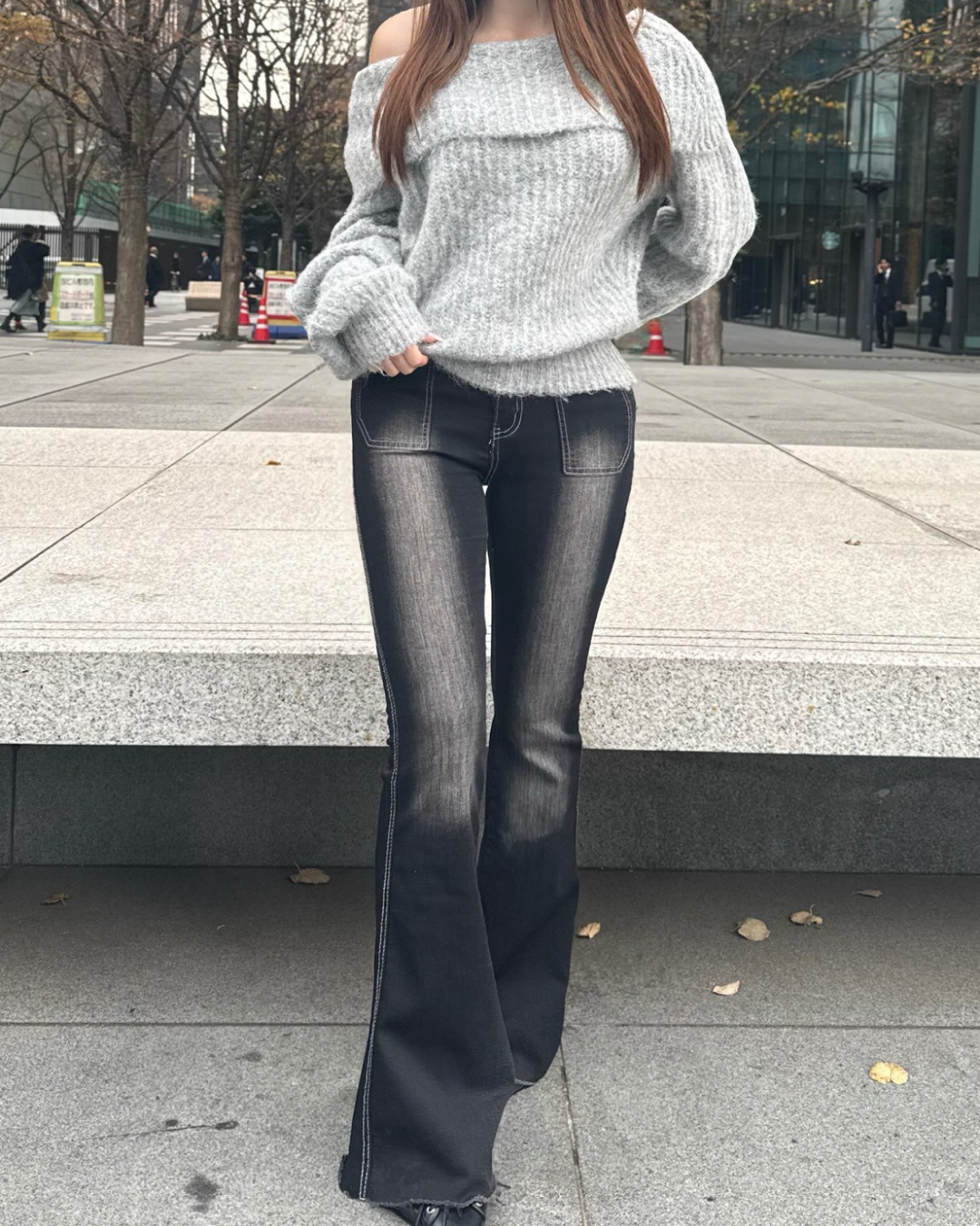 【即納】オフショルダーローゲージニット NO5004