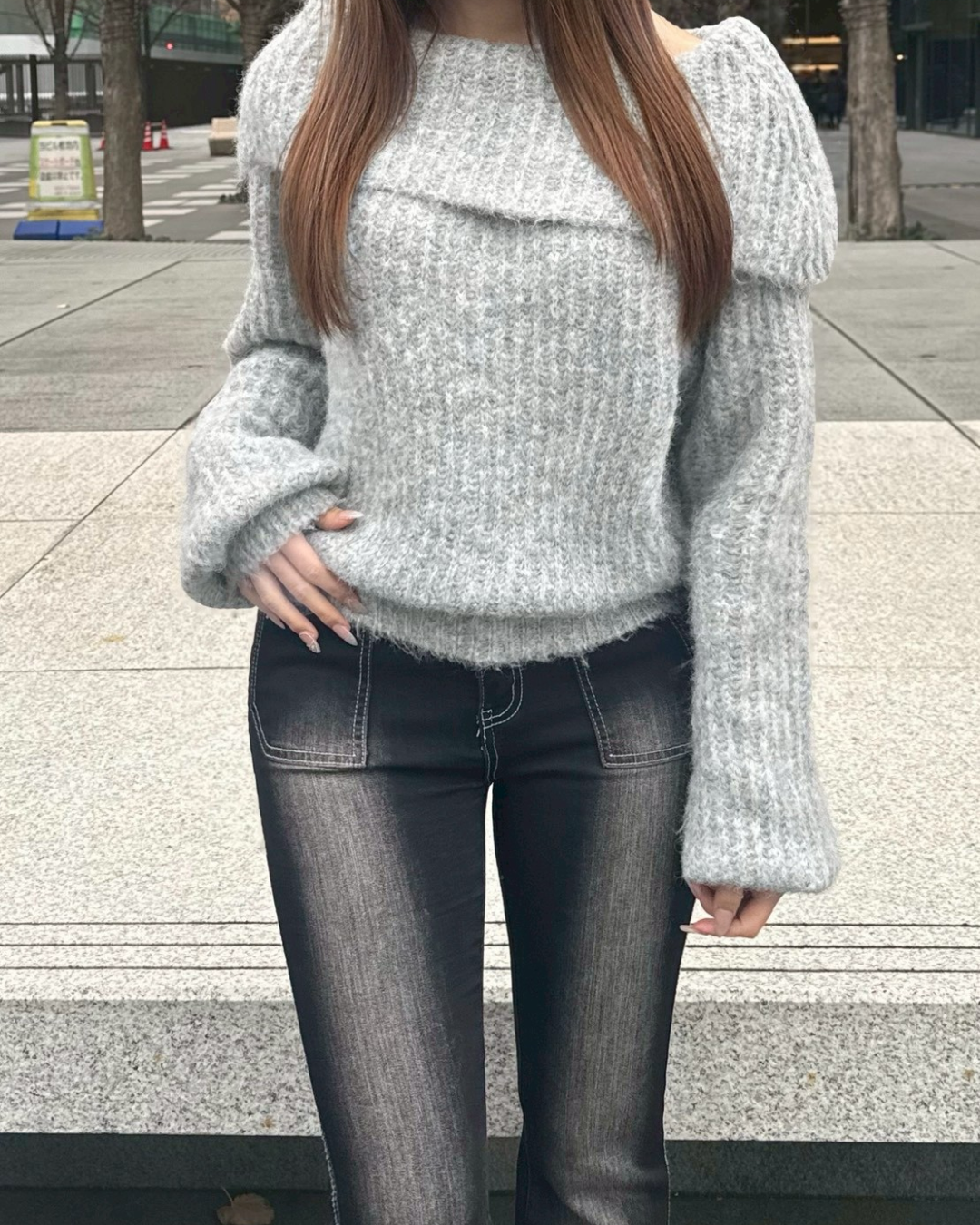 【即納】オフショルダーローゲージニット NO5004