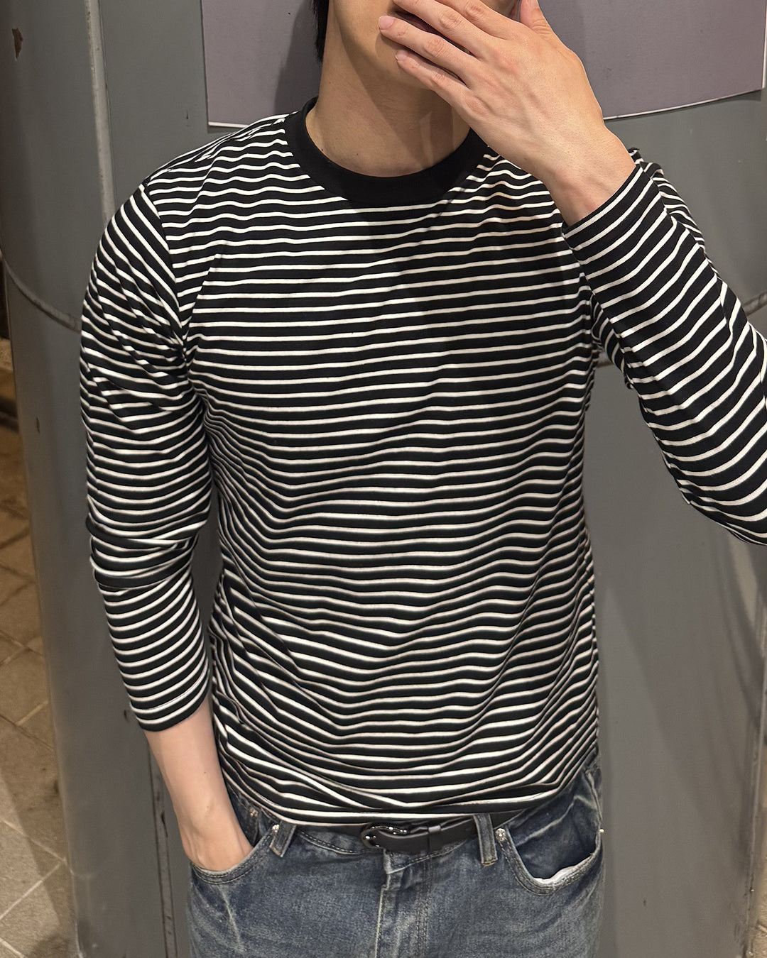 スリムフィットボーダーロングTシャツ NS0216