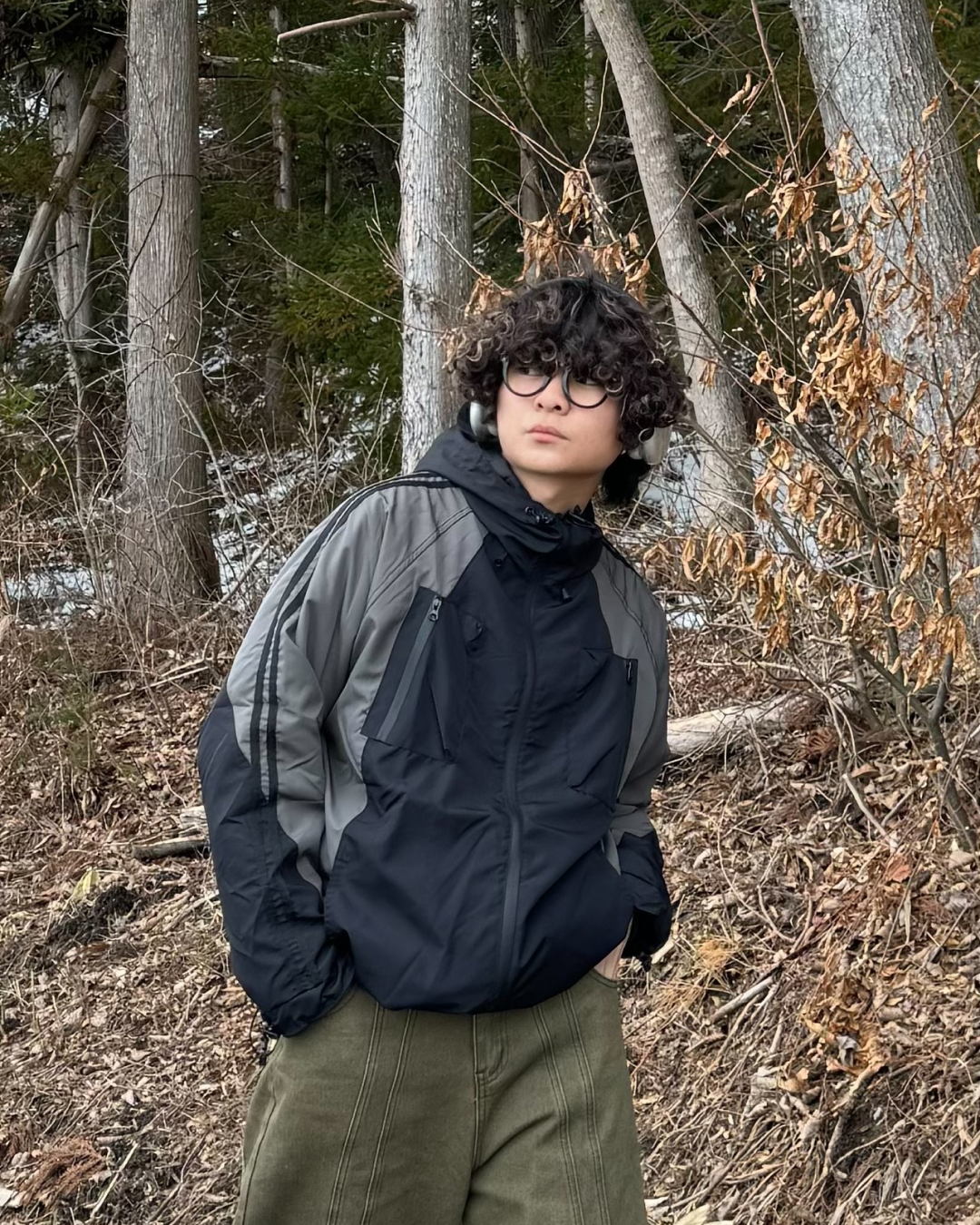 Striped bicolor multi-pocket jacket OK0001
