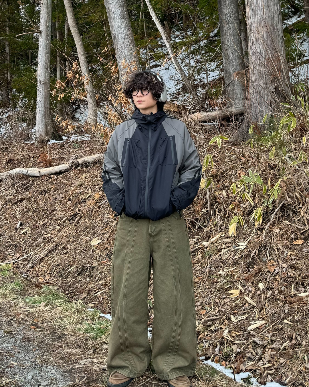 Striped bicolor multi-pocket jacket OK0001
