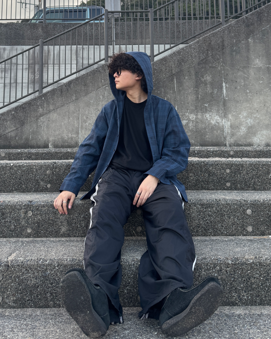 チェック柄フードシャツ OK0093