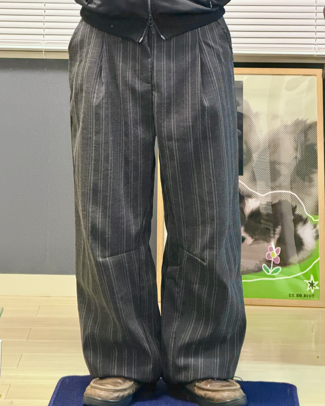 プリーツストライプワイドレッグパンツ OK0122