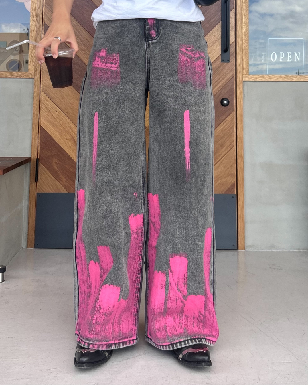 ピンクペイントデニムパンツ RG1077
