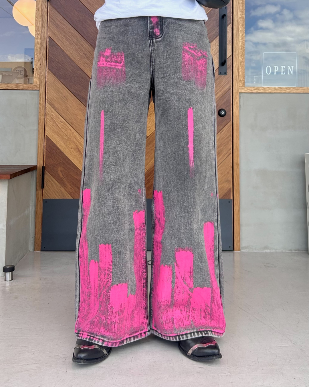 ピンクペイントデニムパンツ RG1077