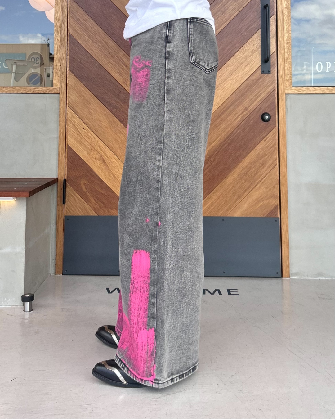ピンクペイントデニムパンツ RG1077
