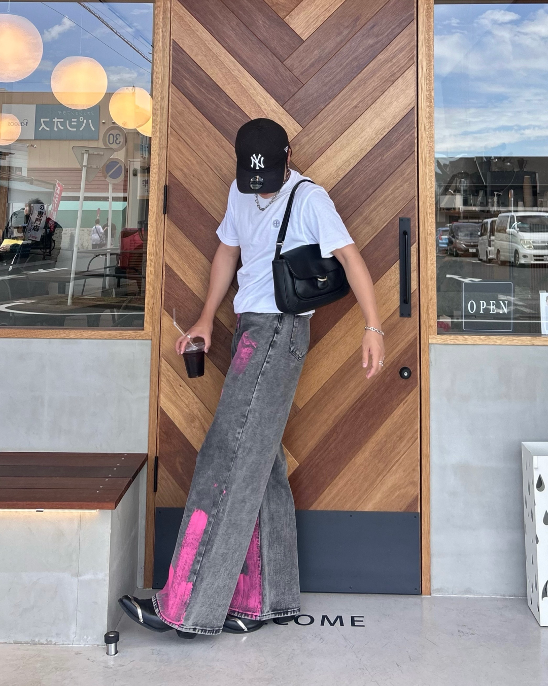 ピンクペイントデニムパンツ RG1077