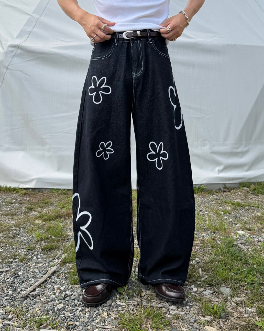 フラワープリントカーブデニムパンツ RG7241