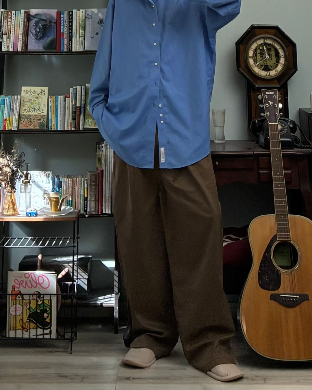 コットンワイドタックブラウンパンツ RR0118