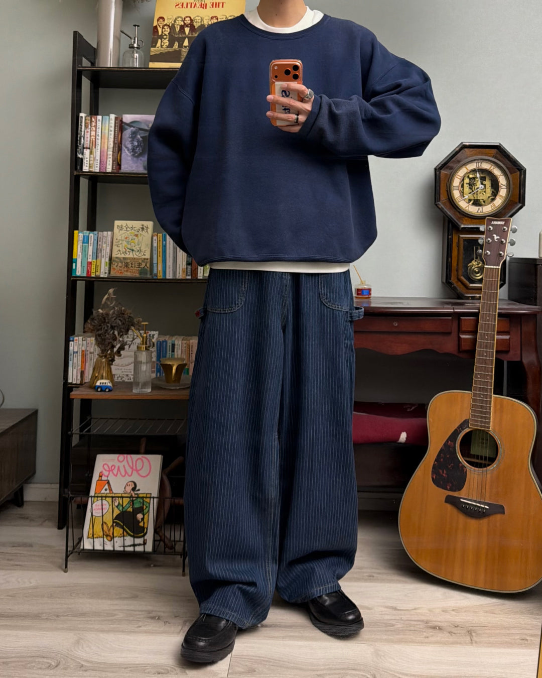 ヒッコリーストライプワイドデニムパンツ RR0181